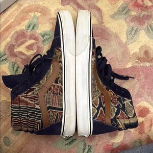 Vans Blue and Brown Sneakers with Geometric Pattern